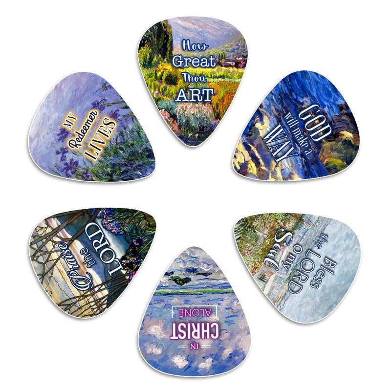 Christian Guitar Picks for Gospel Music - In Christ Alone (12-Pack) - Medium Celluloid - Best Inspirational Music Gifts for Church Worship Team, Pastor, Youth Group, Dad, Mom, Boys, Girls