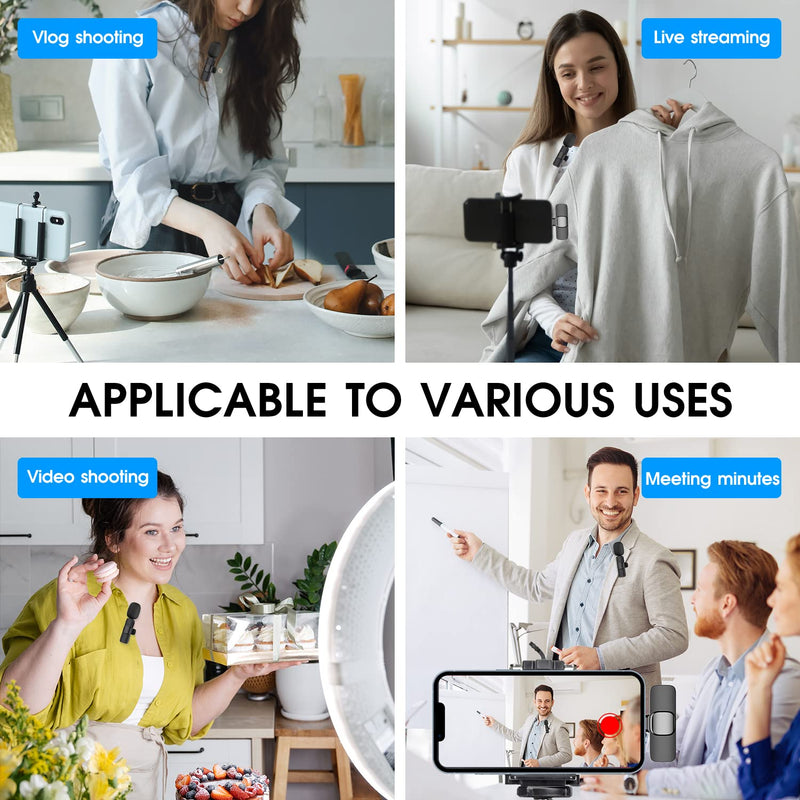 [AUSTRALIA] - Kopdkes 2 Pack Wireless Lavalier Microphone for iPhone iPad, Lapel Mics Plug-Play 2.4G Ultra-Low Delay Built-in Noise Reduction Chip 8H Working Time for Video Recording Interview Podcast Vlog YouTube Pro Max 