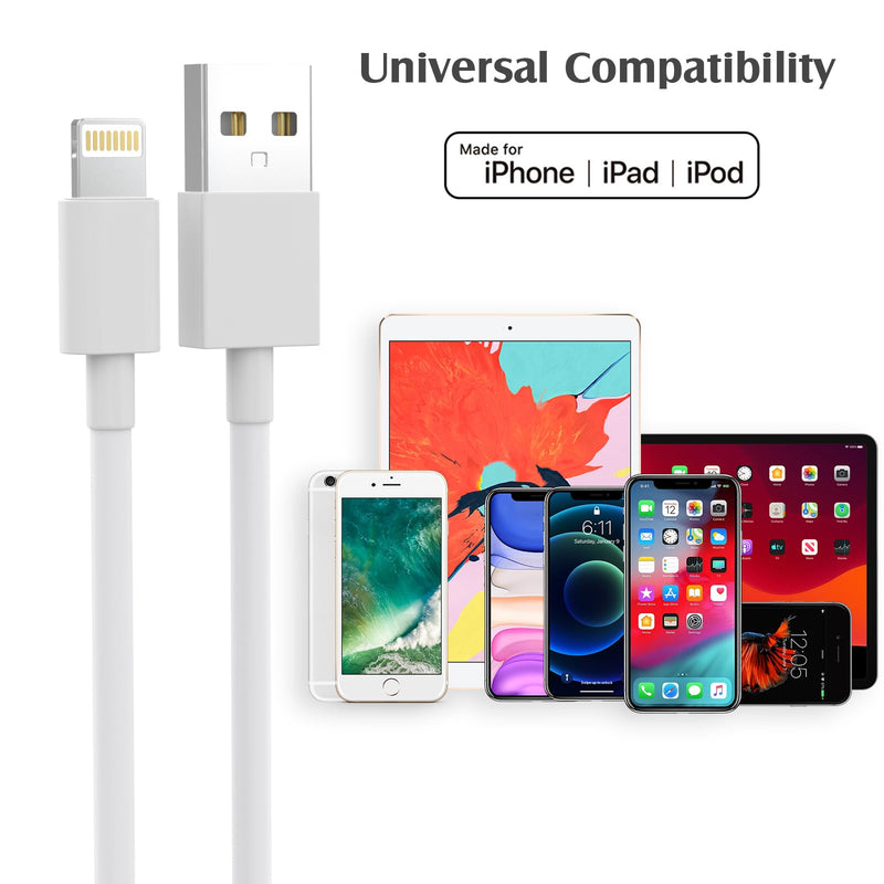 iPhone Charger[Apple MFi Certified] 6Pack（3/3/6/6/6/10 FT） Lightning Cable Power Fast Charging Cord Cable Compatible iPhone 14/13 /12/11 Pro MAX/XR/XS/8/7/Plus/6S/SE/iPad(White)