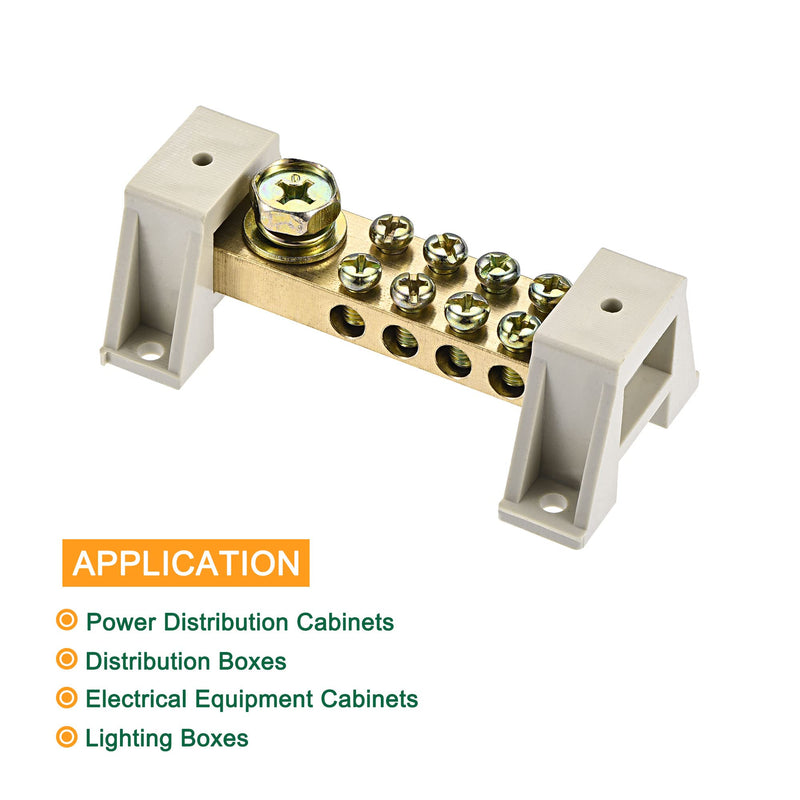 MECCANIXITY Terminal Ground Bar Screw Block Barrier Brass 9 Positions with Bracket for Electrical Distribution 2 Pcs