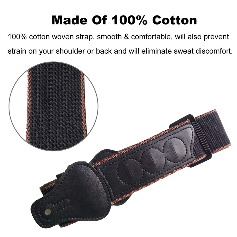 Musicistrel Guitar Strap 100% Soft Cotton with Neck Strap Button, 1 Pair Strap Locks and 3 Guitar Picks, For Bass Electric & Acoustic Guitars (Black)