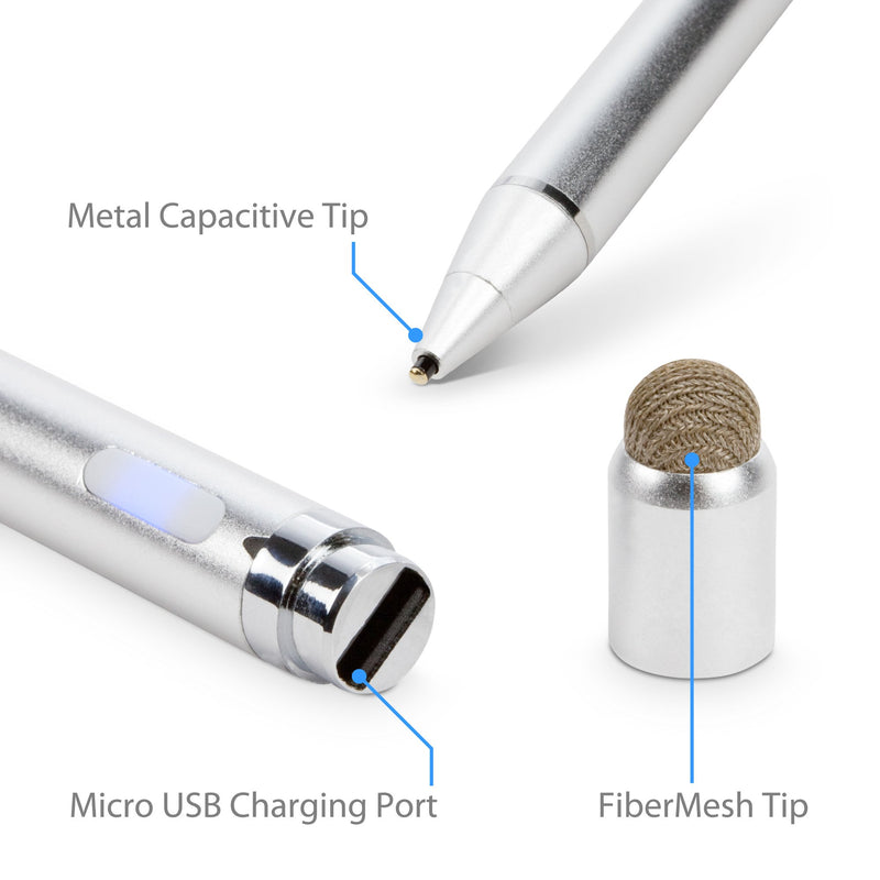 Stylus Pen for Amazon Fire HD 8 (7th Gen 2017) (Stylus Pen by BoxWave) - AccuPoint Active Stylus, Electronic Stylus with Ultra Fine Tip for Amazon Fire HD 8 (7th Gen 2017) - Metallic Silver