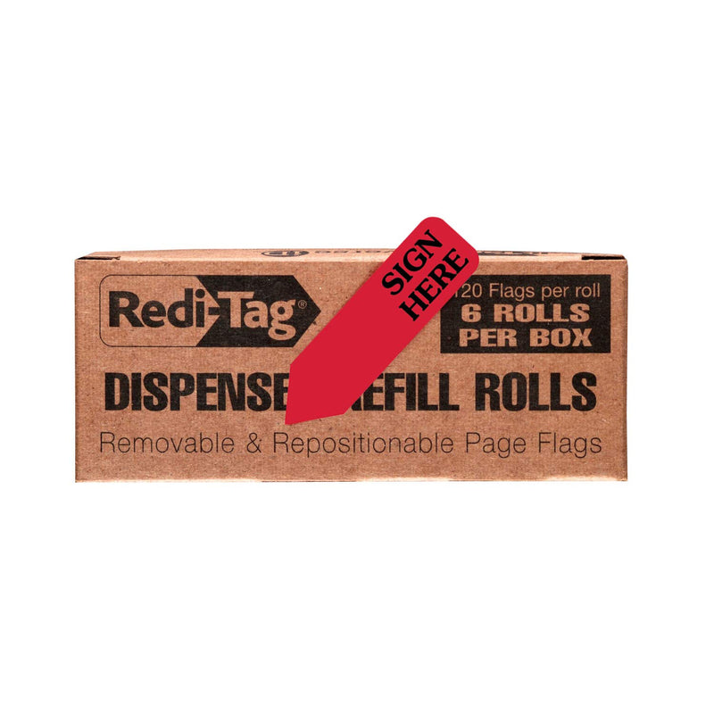 Redi-Tag Self-Stick"Sign HERE" Arrow Flags for Documents, Message Arrow Page Flag, 6-Roll Refills, Red, 120 Flags per Roll (91002) 6 Pack Refill Rolls Sign Here