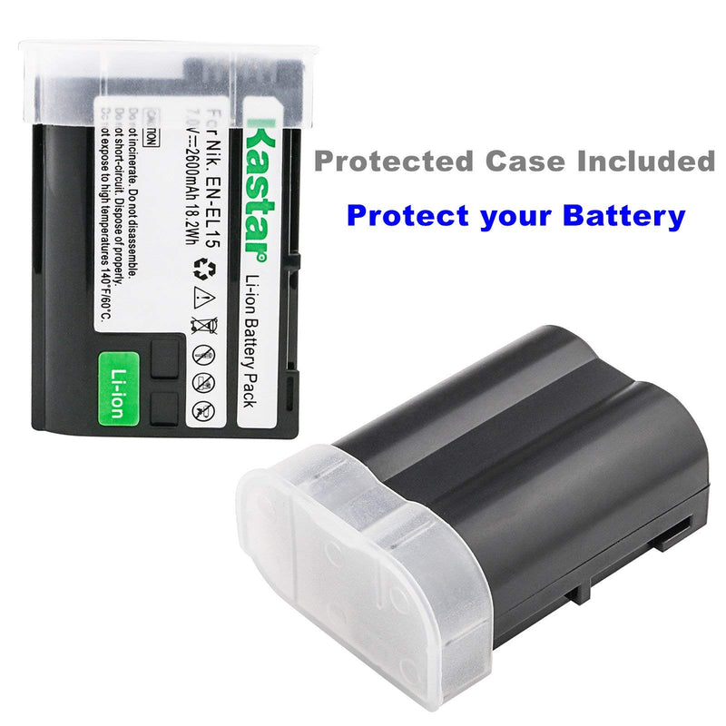 Kastar ENEL15 2X Battery + USB Dual Charger for Nikon EN-EL15, MH-25 and Nikon 1 V1, D500, D600, D610, D750, D800, D7000, D7100, D800, D800E DSLR Camera, Grip MB-D11, MB-D12, MB-D14, MB-D15, MB-D16