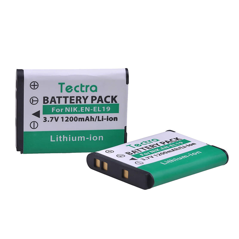 Tectra 2Pcs Nikon EN-EL19 Replacement Battery + LCD USB Charger for Nikon Coolpix S32 S33 S100 S2500 S2750 S3100 S3200 S3300 S3400 S3500 S4100 Digital Cameras