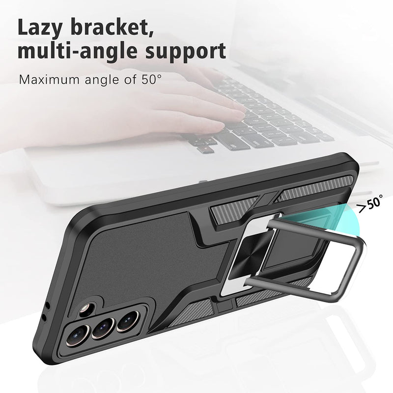 SOGCASE Kickstand Case for Samsung Galaxy S21 5G, Silicone Soft Shockproof Protective Cover, Metal Ring Holder for Magnetic Car Phone Mount, Black A - Black