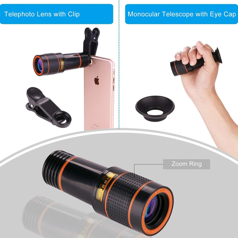 [AUSTRALIA] - Cell Phone Camera Lens, SEVENKA 12X Telephoto Universal Clip On hd Lens Compatible with iPhone 12/11 Pro Max X XS Max XR/8/7/6/6s, Samsung, Android and Smartphone with Travel Case 