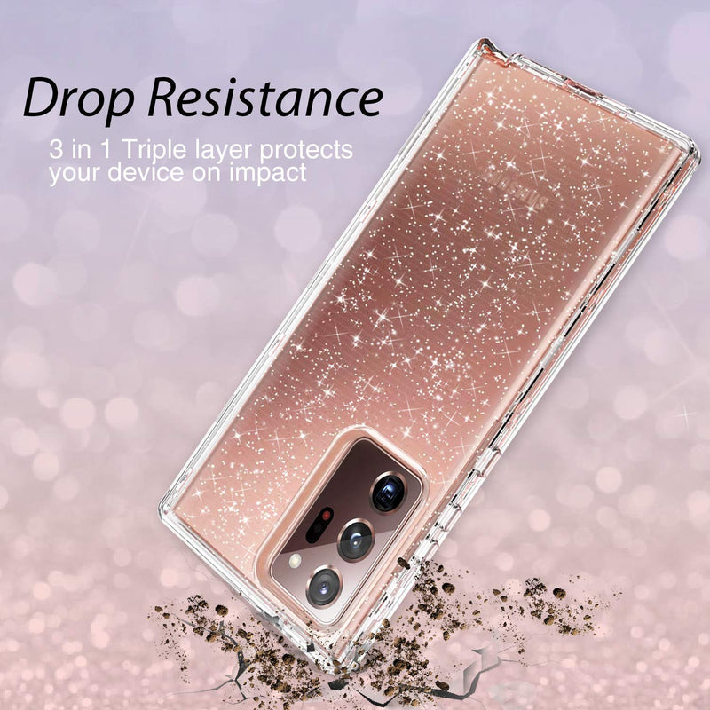 Coolwee Crystal Glitter Full Protective Case for Galaxy Note 20 Ultra 5G Heavy Duty Hybrid 3 in 1 Rugged Shockproof Women Girl Transparent for Samsung Galaxy Note 20 Ultra Shiny Clear Bling Sparkle Crystal Bling