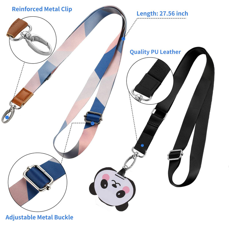 OUTXE Universal Phone Lanyard - 2× Adjustable Neck & Crossbody Lanyard, 4× Durable Patches, Nylon Cell Phone Lanyard Compatible with iPhone, Samsung Galaxy, and All Smartphones (Black + Blue Stripes) #2 Black + Blue Stripes (Panda Pads)