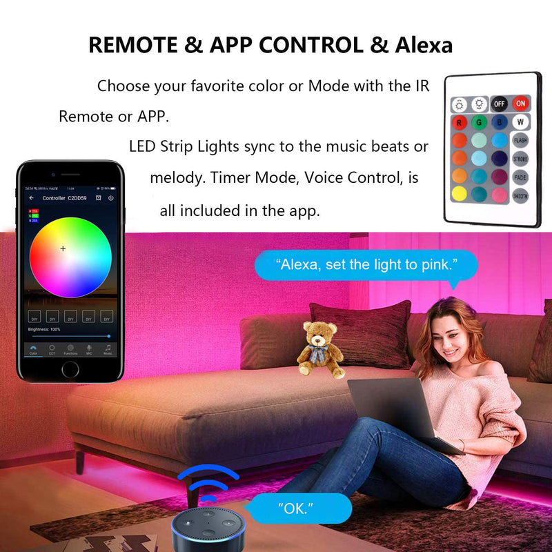 [AUSTRALIA] - RC WiFi LED Strip Lights 32.8ft, RGB LED Light Strip Music Sync LED Lights for Bedroom, Color Changing LED Strip Lights with Remote APP Control for Room, Kitchen, Party, Home Decoration 32.8ft RGB-Smart Controller 