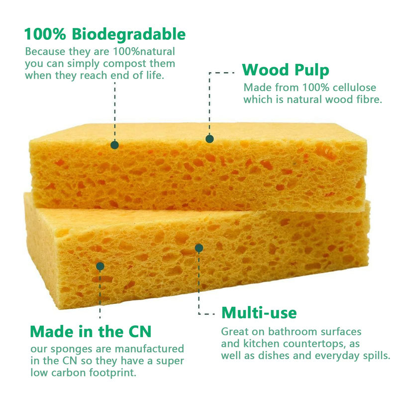 [AUSTRALIA] - Kitchen Sponges 6 pcs Multi-Use Heavy Duty Cellulose Scrub Sponge Dual-Sided Heavy Duty Cellulose Scrub Sponge Scratch Free Odor Resistant Easy to Dry and Reusable 4.3"x 2.8" x 0.8" 