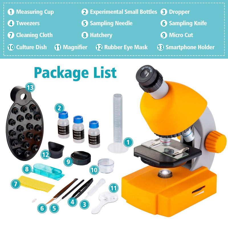 40X-640X Microscope for Student and Kids Education Zoom Compound Monocular with LED Light and Smartphone Holder, Family Time for Children and Parents