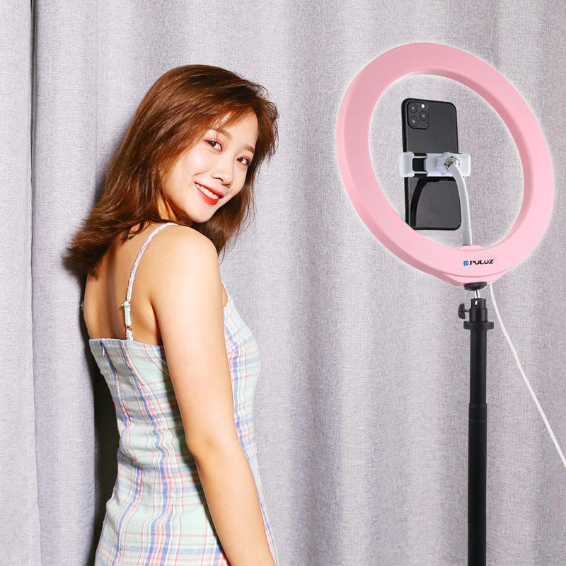 PULUZ 10.2 inch Selfie LED Ring Light Video Lights with Cold Shoe Tripod Ball Head & Phone Clamp for Make-up and YouTube Video vlogging Equipment Pink 10.2 inch