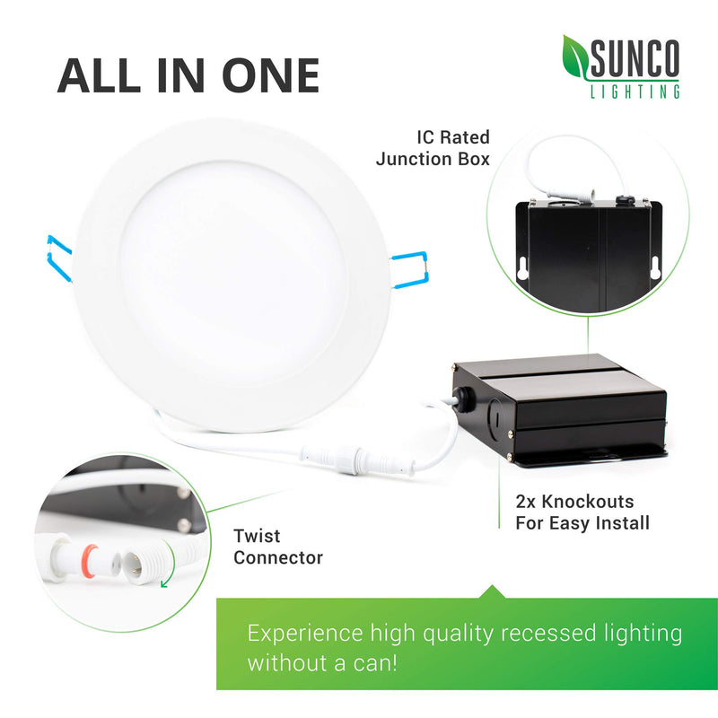 Sunco Lighting 2 Pack 4 Inch Slim LED Downlight with Junction Box, 10W=60W, 650 LM, Dimmable, 2700K Soft White, Recessed Jbox Fixture, Simple Retrofit Installation - ETL & Energy Star