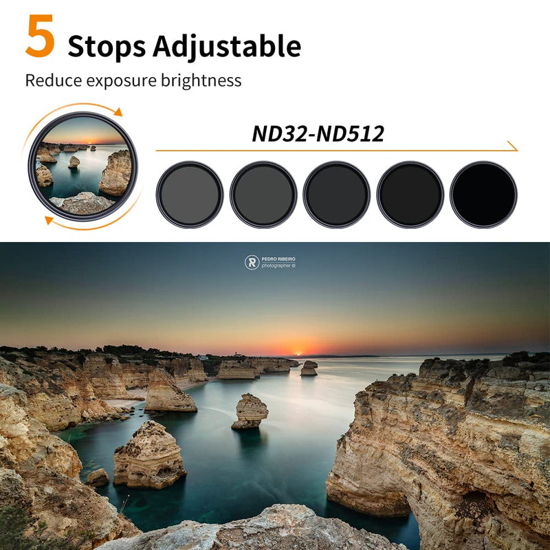 [AUSTRALIA] - K&F Concept 52mm Variable ND Filter ND32-ND512 (5-9 Stops) HD Neutral Density Lens Filter with 28 Multi-Layer Coatings Hydrophobic/Scratch Resistant for Camera Lens 