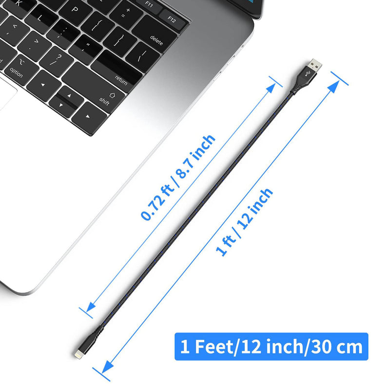1FT Short iPhone Charging Cable, 3 Pack USB to Lightning Cable 1 Foot iPhone Charger Cord Fast Charging Braided for Apple iPhone 14 13 12 11 Pro Max Mini 10 8 7 Plus XR XS MAX SE iPad Air Mini (Black) USB-A to Lightning