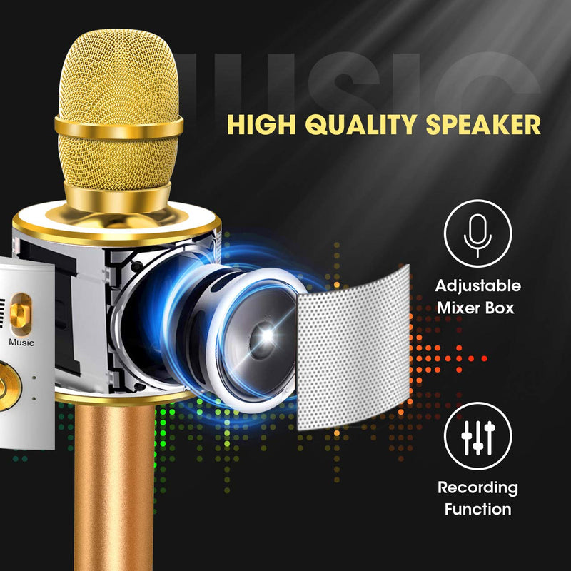 [AUSTRALIA] - Wireless Bluetooth Karaoke Microphone, 4-in-1 Portable Handheld Karaoke Mic Speaker Machine, Christmas Birthday Home Party for Android/iPhone/PC or All Smartphone Gold 
