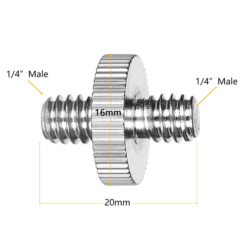 [AUSTRALIA] - 6 Pack International Standard 1/4"-20 Male to 1/4"-20 Male Threaded Tripod Screw Adapter Standard Tripod Mounting Thread Camera Screw Adapter Converter,Precision Made Sliver 