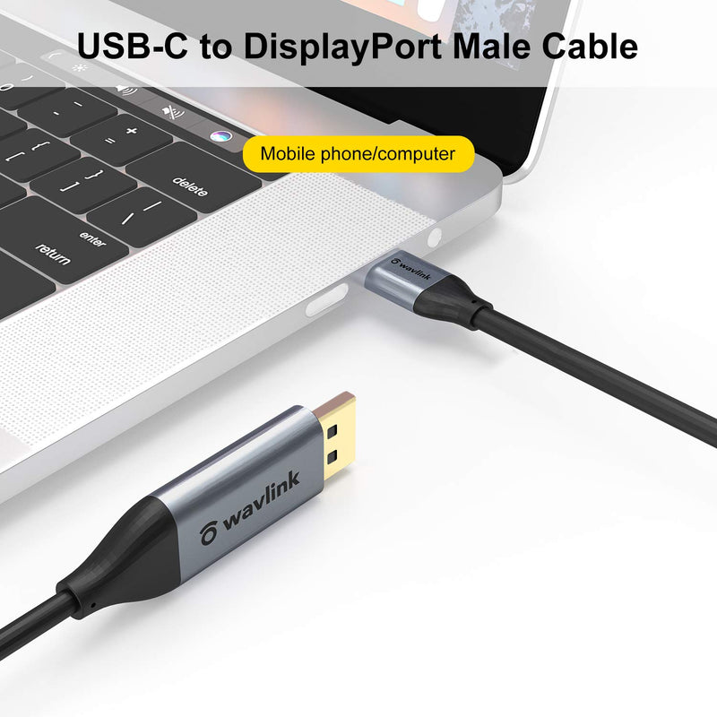 WAVLINK USB C to DisplayPort Cable for Home Office (4K@60Hz/2K@165Hz Display), 1.8M USB-C to DP Cable, Plug and Play, Compatible with 2016+Mac Book Pro, Samsung Galaxy S20/Note 8/S8-6ft Cable