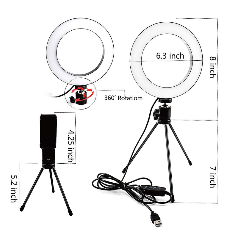 Ring Light [6.3 Inch] with Tripod Stand & Phone Holder,Dimmable 3 Light Modes Selfie Light,Camera Lights for YouTube/Photography/Makeup