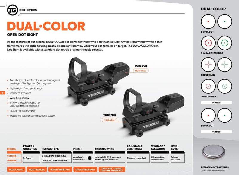 TRUGLO Dual-Color Multi-Reticle Open Dot Sight 5-MOA Dual-Color Dot
