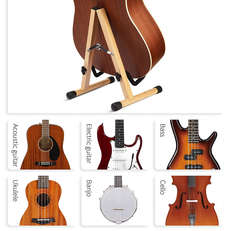 Guitar Stand, Wood Acoustic Guitar Stand, Mini Electric Guitar Stand Adjustable, Guitar Display Stand Guitar Floor Stand with Foam Padded, Folding Bass Guitar Stand for Cello Banjo Mandolin Ukulele Ash Wood