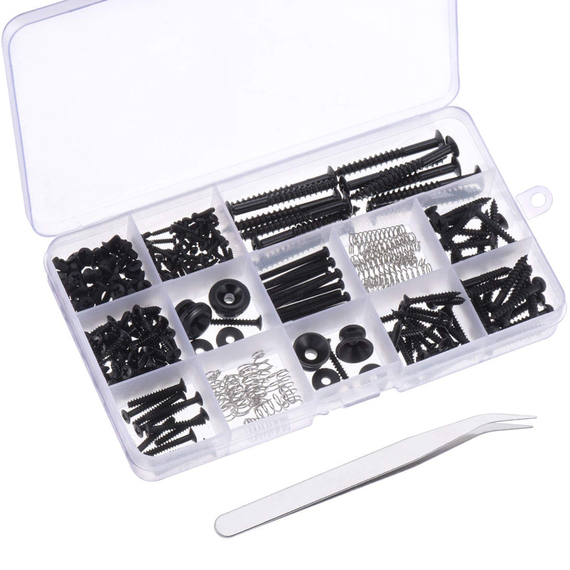Canomo 254 Pieces Electric Guitar Screw Kit (9 Types) with Springs for Electric Guitar Bridge, Pickup, Pickguard, Tuner, Switch, Neck Plate, Guitar Strap Buttons and A Elbow tweezers, Black