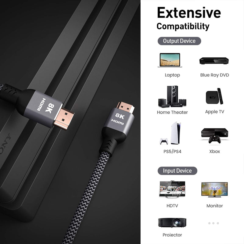8K HDMI Cable 6.6ft, HTCKABOL High Speed 48Gbps HDMI 2.1 Cable 8K60Hz 4K120Hz eARC HDR10 4:4:4 HDCP 2.2 2.3 DTS:X Compatible with Apple TV Roku Sony LG Samsung OLED Xbox PS4 PS5 6.6 feet