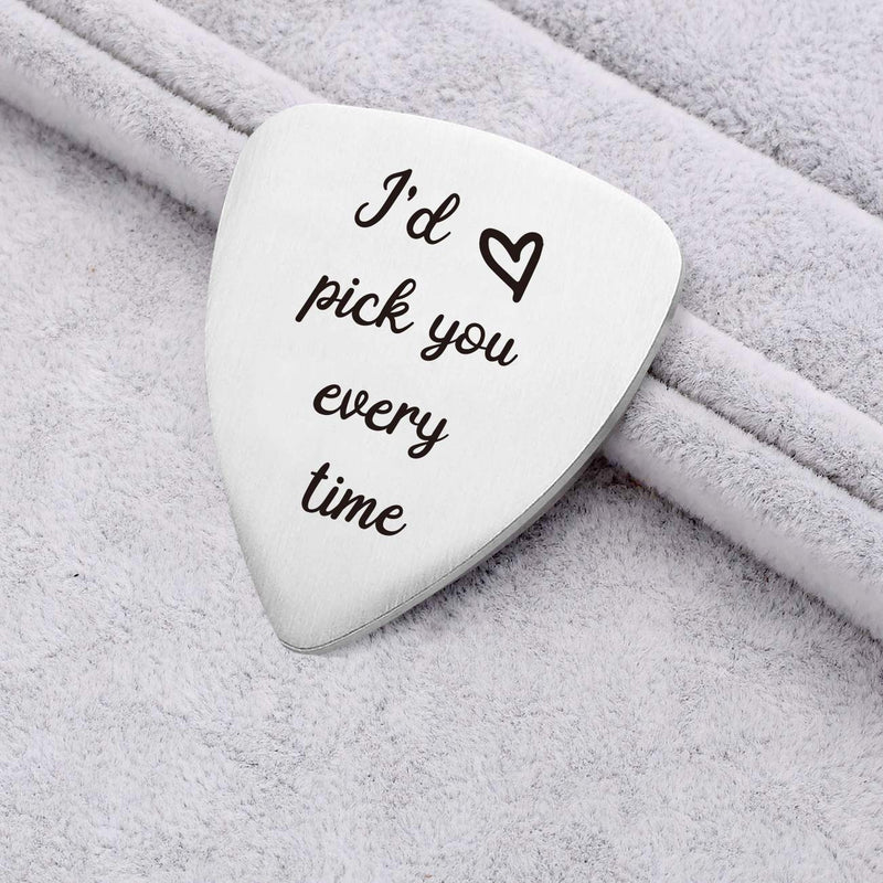 Warehouse No.9 I'd Pick You Every Time Guitar Pick, Stainless Steel Guitar Picks Jewelry Gift for Men Boyfriend Husband Musician Guitar Player Birthday Christmas Valentine's Day Anniversary Gifts