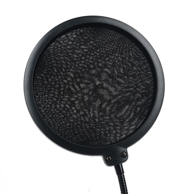 Pop Filters Screen Shield Windscreen for Microphone, Round Shape Dual Layer with 360 Flexible Goozeneck Clip Stabilizing Arm for Singing Speaking Recording