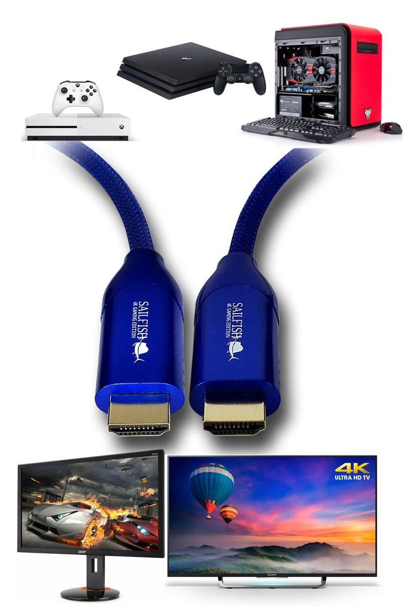 4K Ultra HD HDMI Cable Supports 2160p, 4K@60Hz, HDR, ARC with Cable Management Strap Compatible with Xbox Series S, Xbox One, PS5, PC, HDTV, Blu-Ray (3 Feet, Blue) 3 Feet