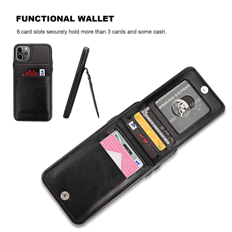 iPhone 11 Pro Max Case Wallet with Credit Card Holder, KIHUWEY Premium Leather Magnetic Clasp Kickstand Heavy Duty Protective Cover for 11 Pro Max 6.5 Inch(Black) Black