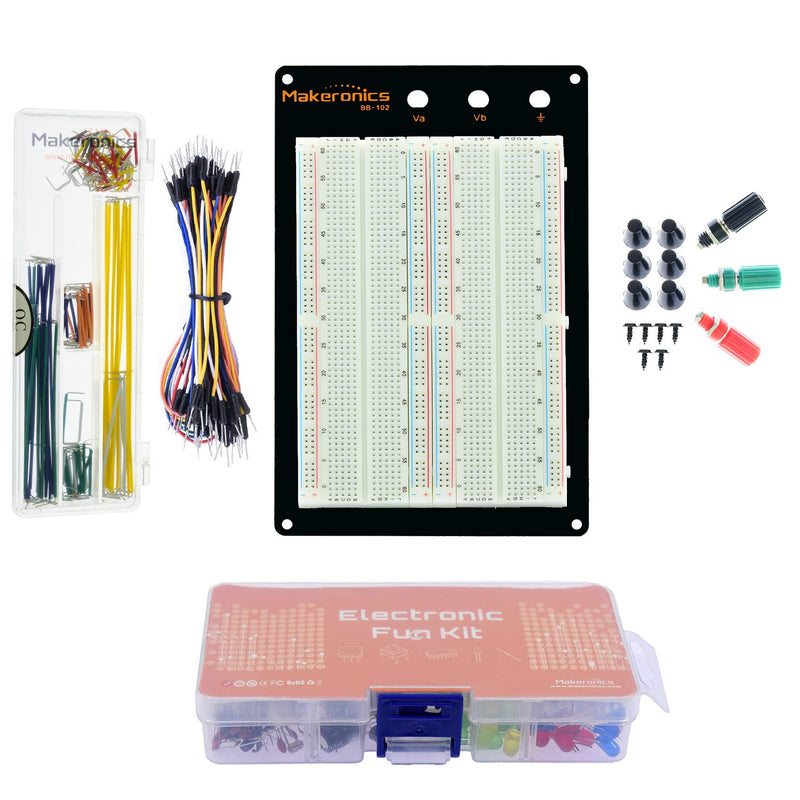 Makeronics 1660 Tie-Points Solderless Breadboard+Electronics Fun Kit |140 PCS U-Shape Jumpers |65 PCS Wires | Power Supply Module|Precision Potentiometer for Prototyping Circuit/Arduino/Raspberry Pi