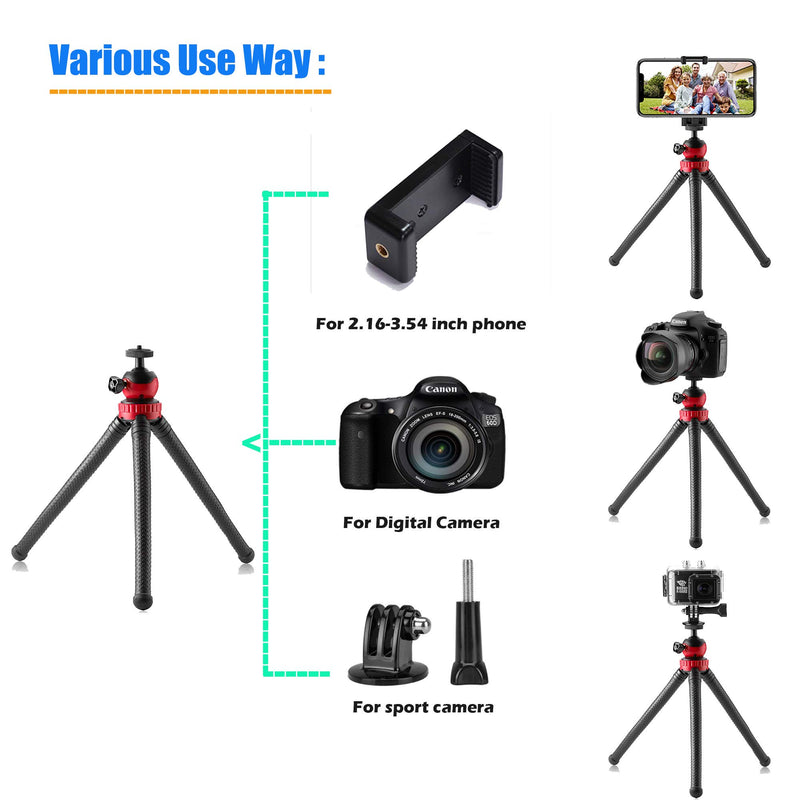 Phone Tripod,3in1 Portable Tripod Stand with Bluetooth Remote for iPhone & Android,12" Flexible Mini Camera Tripod for GoPro Hero 7 6 5/Action Camera/DSLR Canon Nikon Sony Camera,360°Rotation.