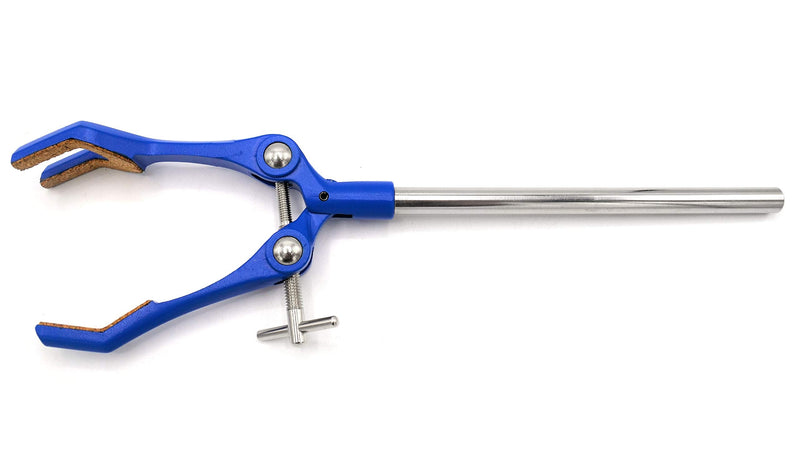 3 Finger, Cork Lined Extension Clamp on Stainless Steel Rod - 3.4" Max Clamp Opening, 5.5" Connecting Rod - Zinc Alloy Clamp - Research, Industrial Laboratory Grade - Eisco Labs