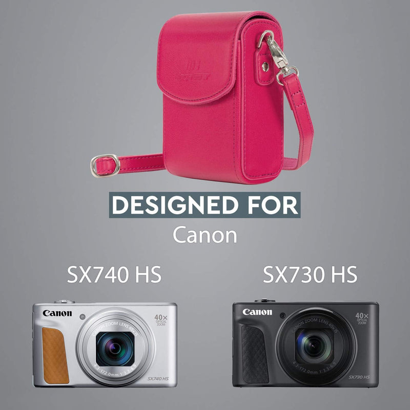 MegaGear MG1504 Canon PowerShot SX740 HS, SX730 HS Leather Camera Case with Strap - Hot Pink