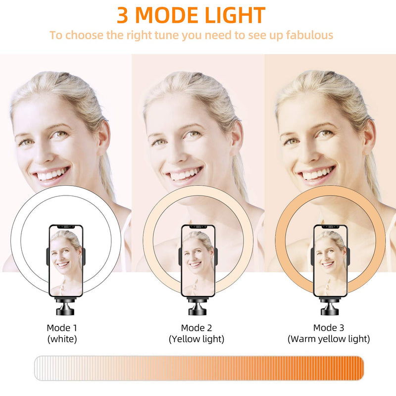 LED Ring Light 10" Selfie Ring Light with Tripod Stand & Phone Holder, Dimmable Desk Makeup Light, Perfect for Live Streaming, TikTok, YouTube Video, Photography (1 Phone Holder)