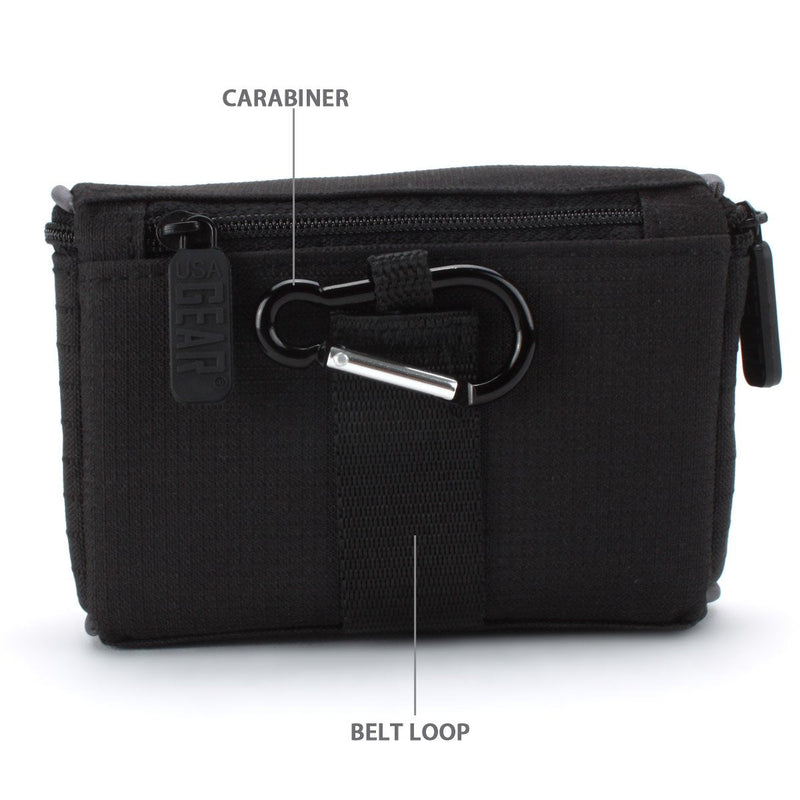 USA Gear Compact Camera Case Belt Holster Loop, Scratch Resistant Nylon, Reinforced Zipper - Compatible with Panasonic Lumix DMC-ZS60, LX 10, LX100, G100, DC-GX9, ZS100, DC-ZS70S, ZS100K, and More