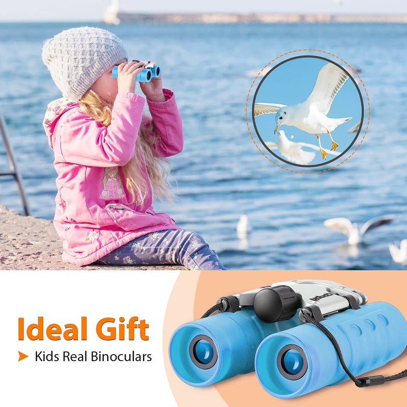 OBUBY Real Binoculars for Kids Gifts for 3-12 Years Boys Girls 8x21 High-Resolution Optics Mini Compact Binocular Toys Shockproof Folding Small Telescope for Bird Watching,Travel, Camping Sky Blue
