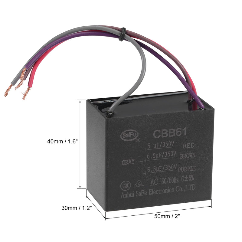 uxcell Ceiling Fan Capacitor CBB61 5/6.5/6.5uF 350V AC 4 Wires Metallized Polypropylene Film Capacitor 50x40x30mm for Electric Fan Pump Motor Generator