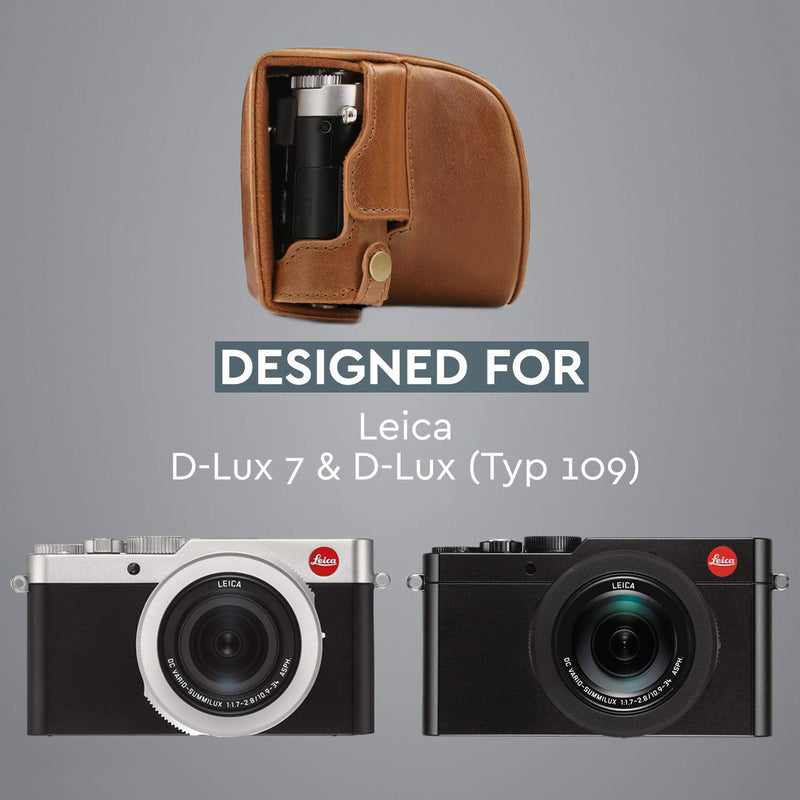 MegaGear Ever Ready Genuine Leather Camera Case Compatible with Leica D-Lux 7 Brown