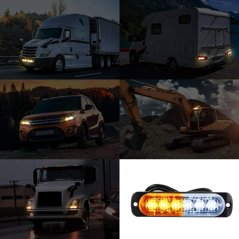 LED Amber Strobe Lights Vehicle Emergency Strobe Lights for Trucks LED Flashing Car Lights Windshield Lights Bars Hazard Shiny Mount Strobe Lights with Pads Screws for off Road Car (6 Pieces) 6