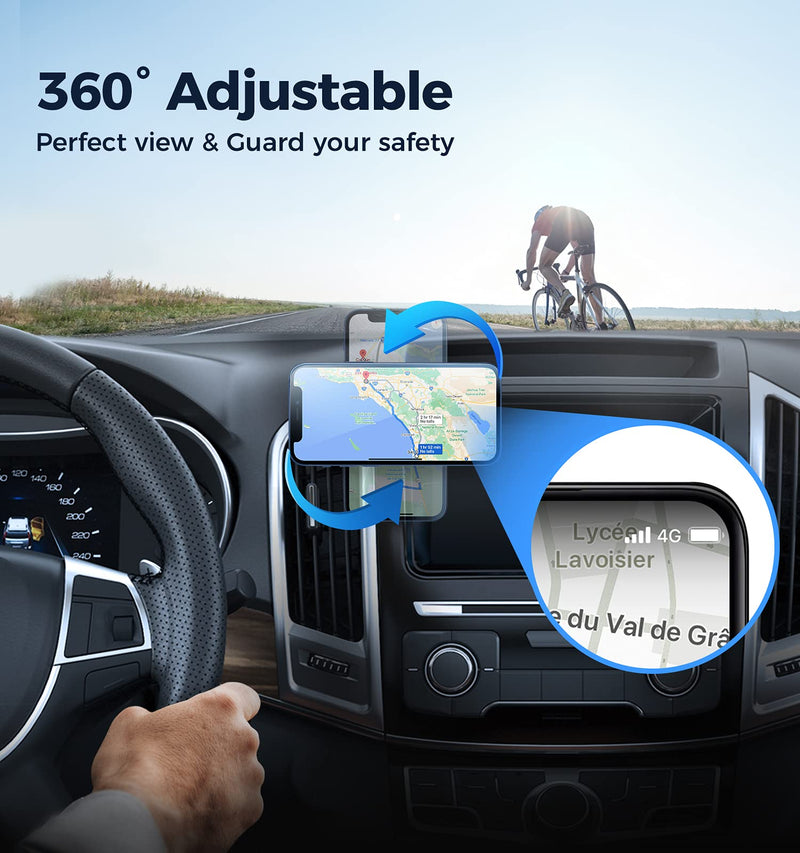 Magnetic Phone Mount for Car【Upgrade 8X Magnets】Strong Magnet Cell Phone Holder,Dashboard 360° Rotation & Degrees View, for iPhone SE 12 11 Pro XS Max XR X 8 Plus Samsung Note20 S20 Note10 & All Phone Silver