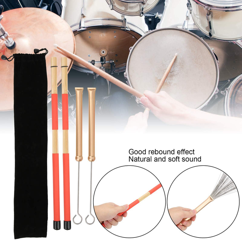 Drum Stick Brush Set Retractable Steel Brush Drumsticks with Rubber Handle Plush Bag for Jazz Drum (Gold Brush) Gold Brush