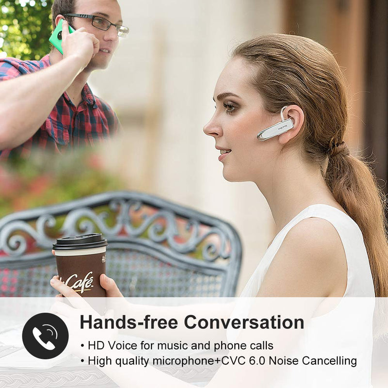 New bee Bluetooth Earpiece V5.0 Wireless Handsfree Headset 24 Hrs Driving Headset 60 Days Standby Time with Noise Cancelling Mic Headsetcase for iPhone Android Laptop Truck Driver, White