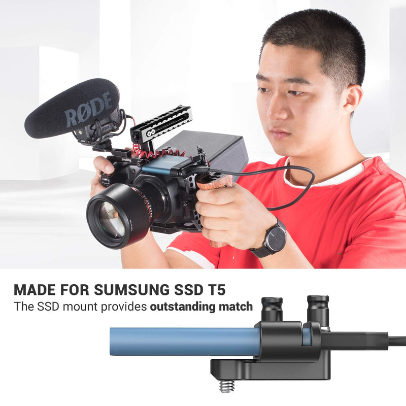 SMALLRIG Mount Bracket SSD Holder for Samsung T5 SSD with 1/4”-20 Threads, Compatible with SMALLRIG Cage for BMPCC 4K & 6K and Z CAM (New Version) – 2245B