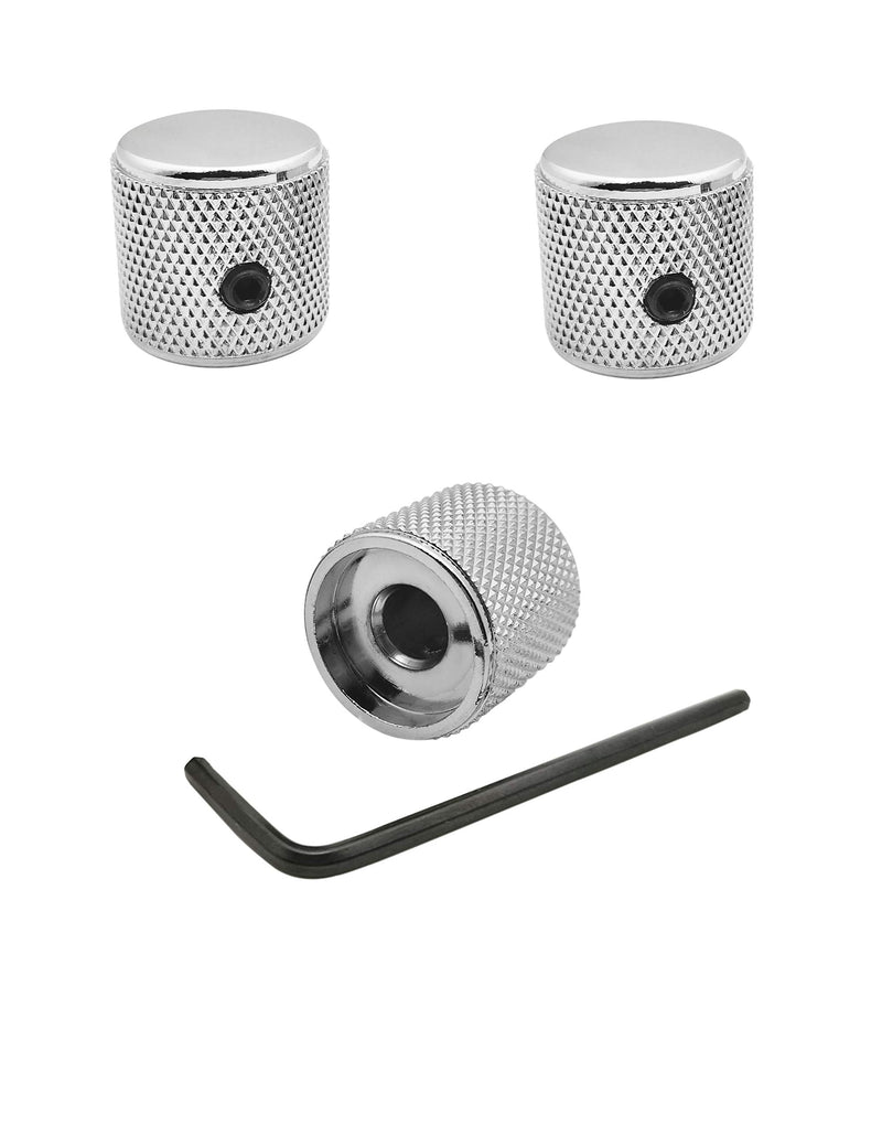 Telecaster/Precision Bass Control Knobs with 1/4" (6.4mm) Dia. Shaft Pots - Set of 3 Knurled Potentiometer Dome Knob - Chrome