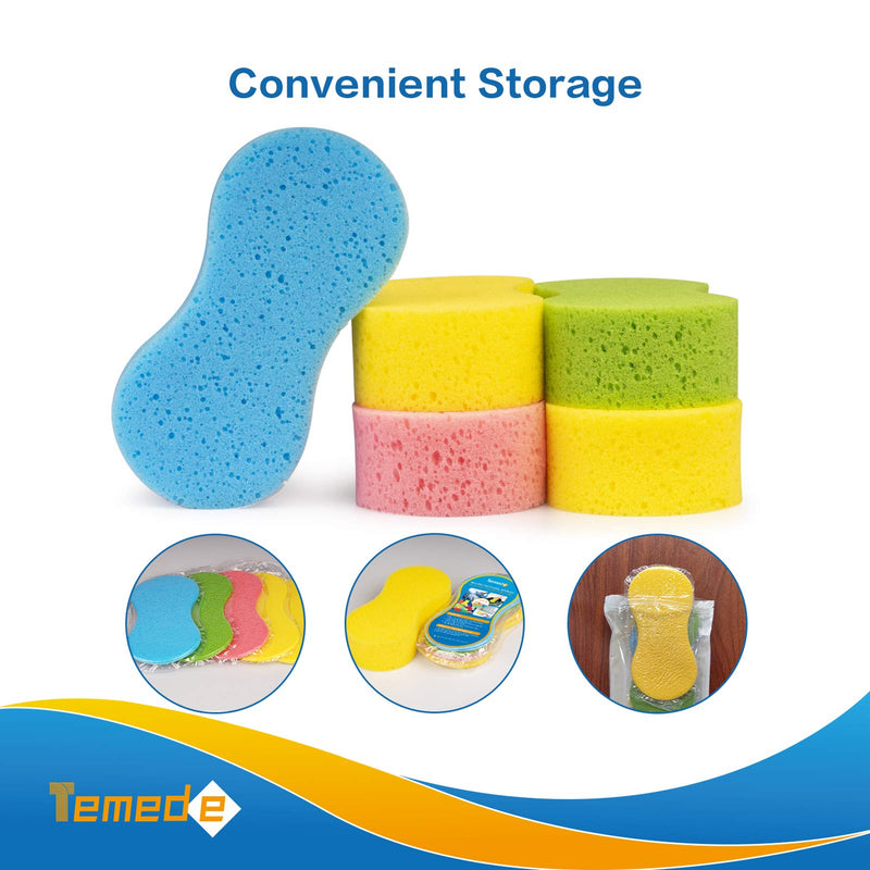 Temede Car Wash Sponge, Large All Purpose Sponges for Cleaning, 2.4in Thick Foam Scrubber Kit, Sponges for Dishes, Tile, Bike, Boat, Easy Grip Sponge for Kitchen, Bathroom, Household Cleaning, 5pcs