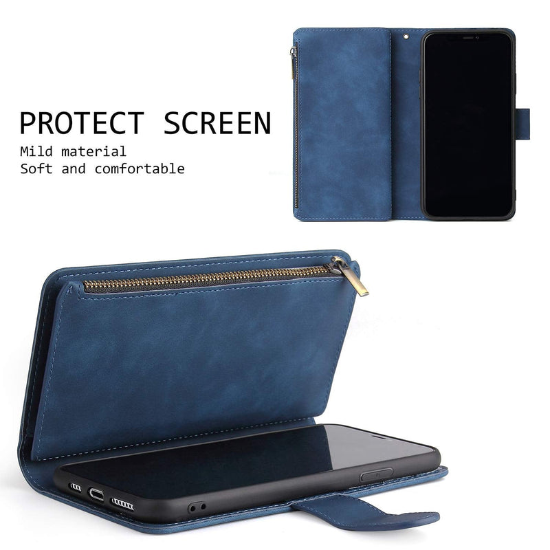 [AUSTRALIA] - UEEBAI Wallet Case for iPhone SE 2022 5G/iPhone 7/iPhone 8/iPhone SE 2020, Premium PU Leather Magnetic Handbag Zipper Pocket Card Slots with Wrist Strap Flip Case for iPhone SE3/SE2 - Blue 
