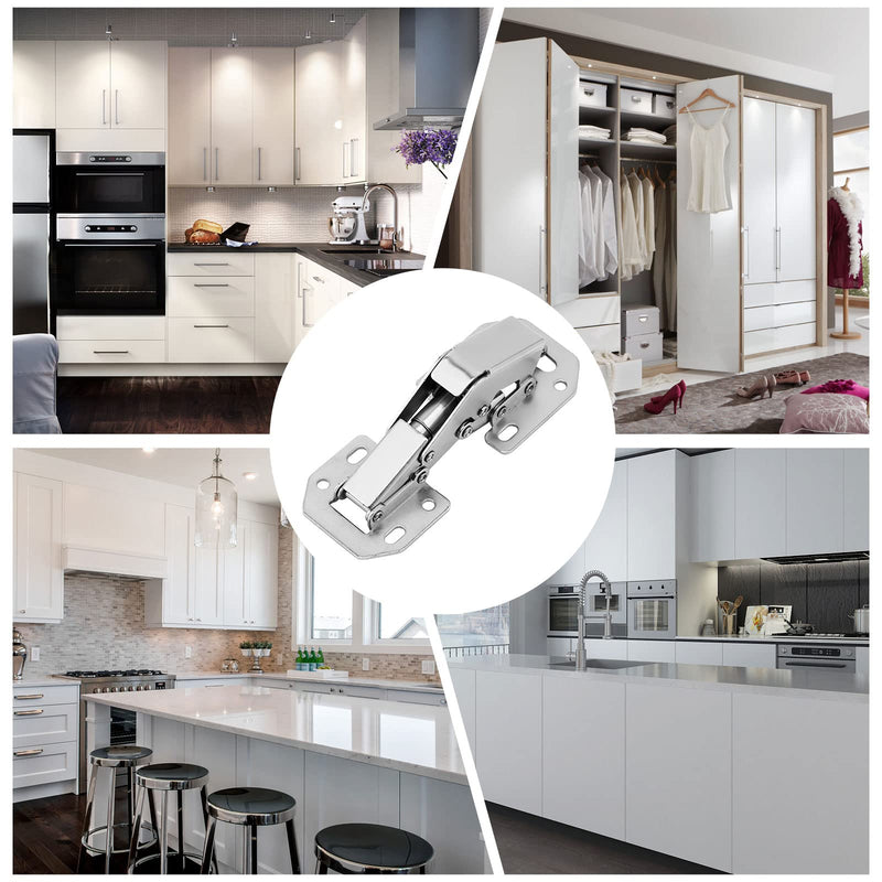 4 Pcs Soft Close Damping Hinges, Concealed Kitchen Cabinet Hinges, Frameless Hidden Hinges for Cupboard Door, Easy Installation Surface Mount Hinges with 32pcs Stainless Steel Screws, 90 Degree